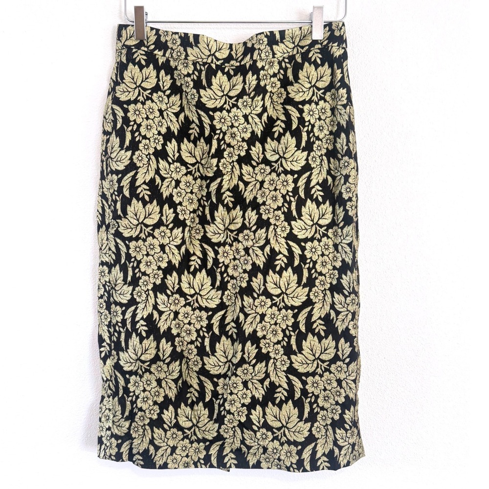 J. Crew | No. 2 Floral Pencil Skirt in Gold Metallic Jacquard